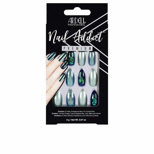 Ardell Nail Addict False Nails In Green Glitter Chrome High End Style